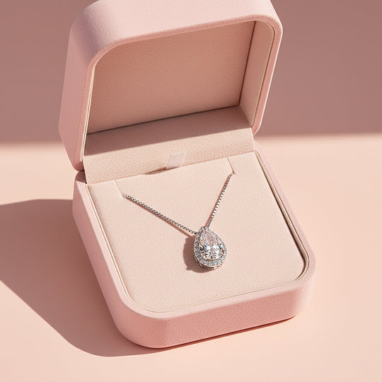 Teardrop Halo Pendant Necklace | Silver | Luxe4449 - Luxe Necklace | Singapore Jewellery, Wedding Rings &amp; Gifts | Same Day Delivery | Tiara.com.sg