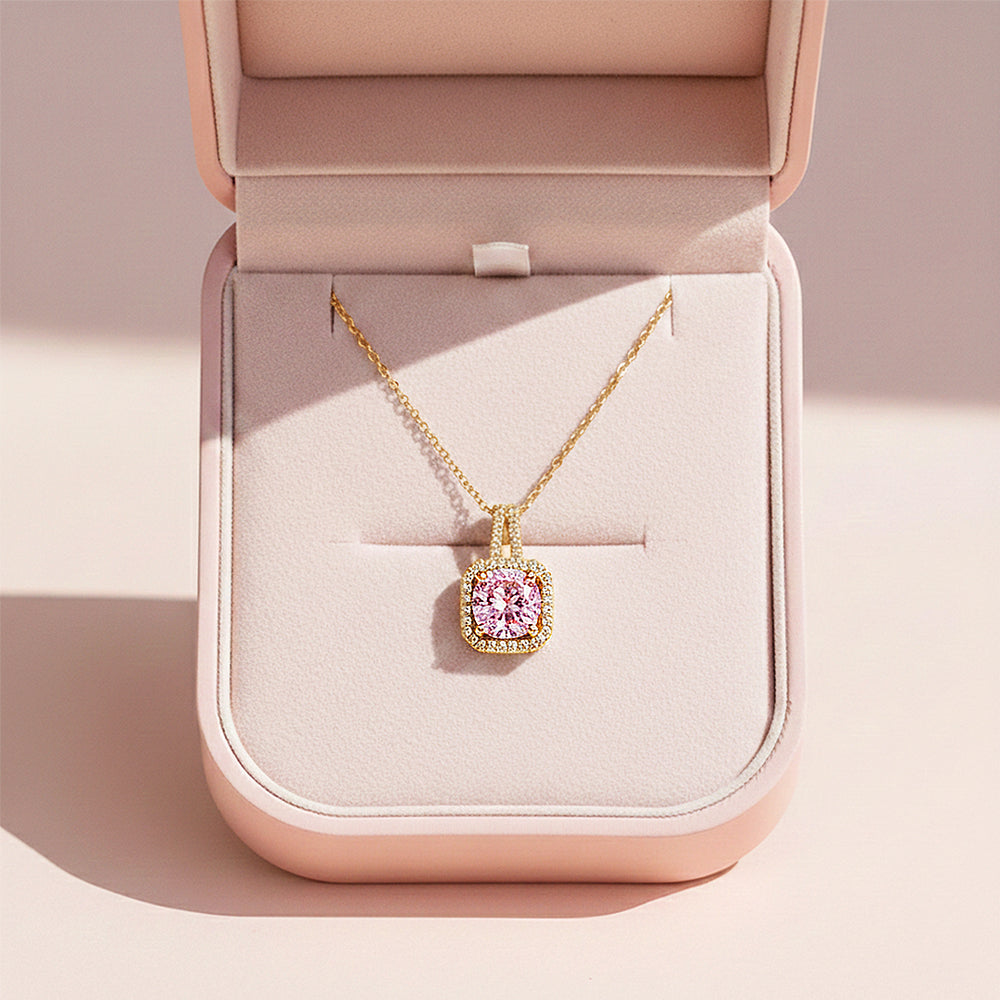 Cushion Halo Pendant Necklace | Gold | Luxe4451 - Luxe Necklace | Singapore Jewellery, Wedding Rings & Gifts | Same Day Delivery | Tiara.com.sg