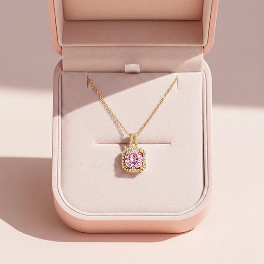 Cushion Halo Pendant Necklace | Gold | Luxe4451 - Luxe Necklace | Singapore Jewellery, Wedding Rings &amp; Gifts | Same Day Delivery | Tiara.com.sg