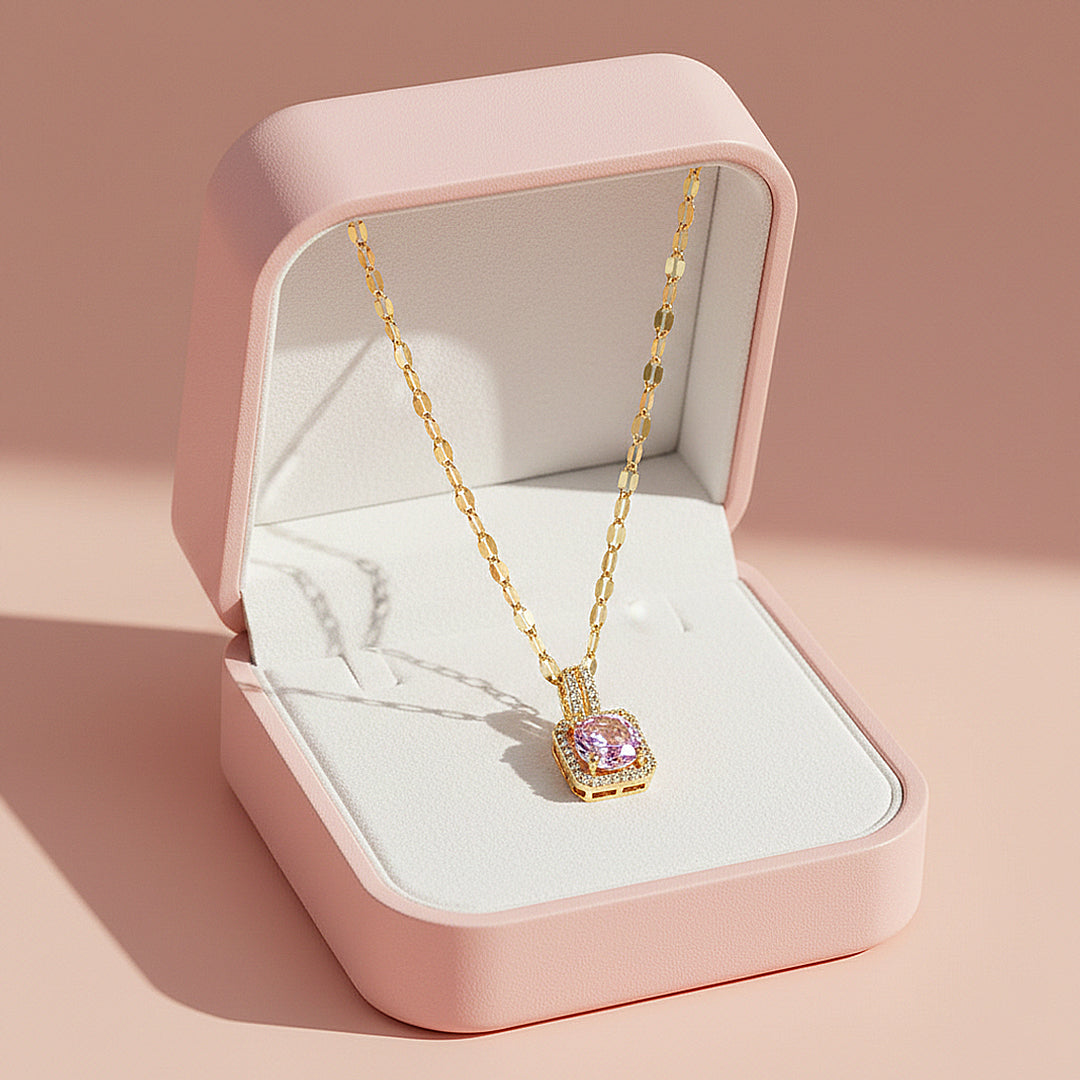 Cushion Halo Pendant Necklace | Gold | Luxe4451 - Luxe Necklace | Singapore Jewellery, Wedding Rings &amp; Gifts | Same Day Delivery | Tiara.com.sg