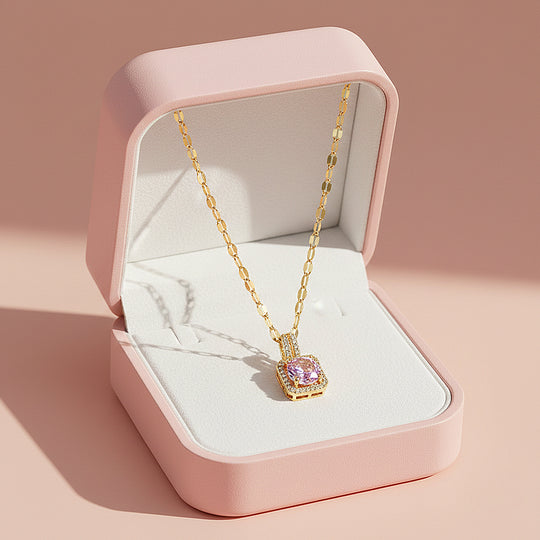 Cushion Halo Pendant Necklace | Gold | Luxe4451 - Luxe Necklace | Singapore Jewellery, Wedding Rings &amp; Gifts | Same Day Delivery | Tiara.com.sg