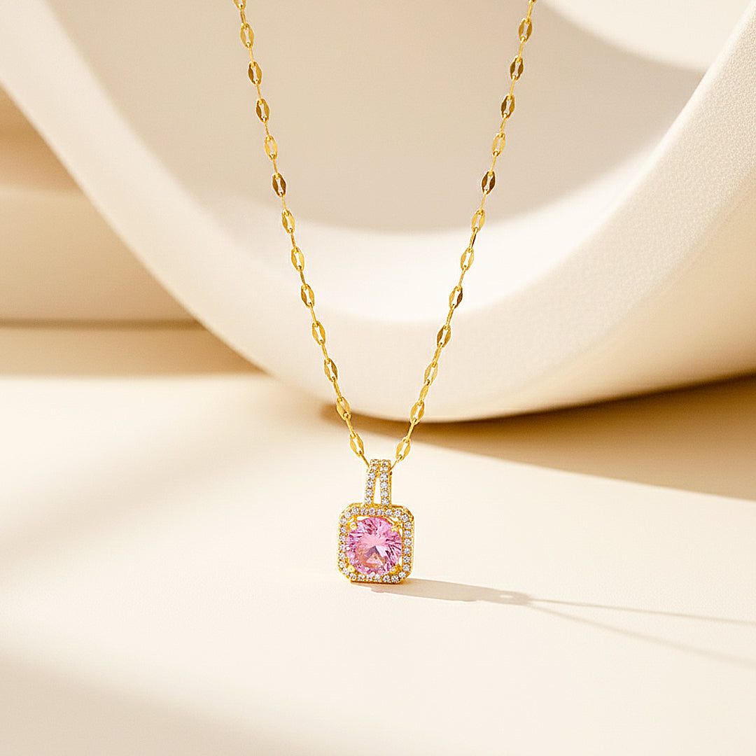 Cushion Halo Pendant Necklace | Gold | Luxe4451 - Luxe Necklace | Singapore Jewellery, Wedding Rings &amp; Gifts | Same Day Delivery | Tiara.com.sg
