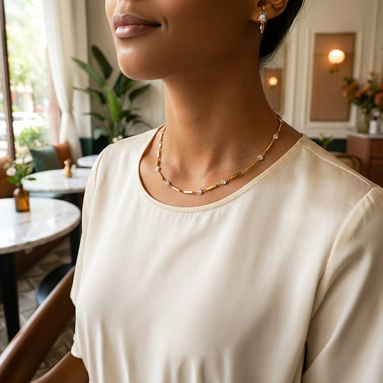 Bar Link Station Pendant Necklace | Gold | Luxe4455 - Luxe Necklace | Singapore Jewellery, Wedding Rings &amp; Gifts | Same Day Delivery | Tiara.com.sg
