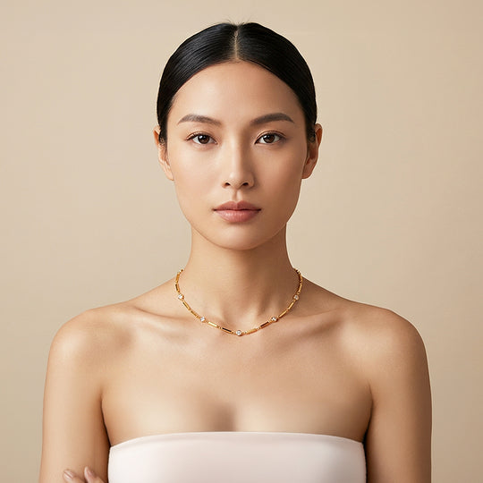 Bar Link Station Pendant Necklace | Gold | Luxe4455 - Luxe Necklace | Singapore Jewellery, Wedding Rings &amp; Gifts | Same Day Delivery | Tiara.com.sg