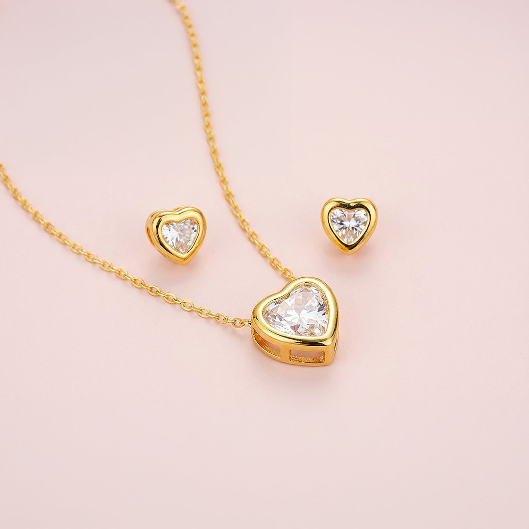 Heart Bezel Necklace Set of 2 | Gold / White Gold | Luxe4373 - Luxe Necklace | Singapore Jewellery, Wedding Rings &amp; Gifts | Same Day Delivery | Tiara.com.sg