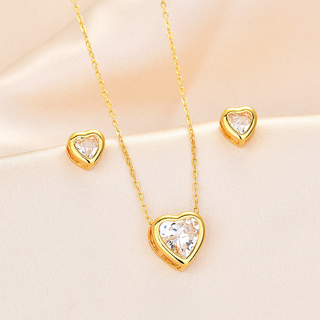 Heart Bezel Necklace Set of 2 | Gold / White Gold | Luxe4373 - Luxe Necklace | Singapore Jewellery, Wedding Rings & Gifts | Same Day Delivery | Tiara.com.sg