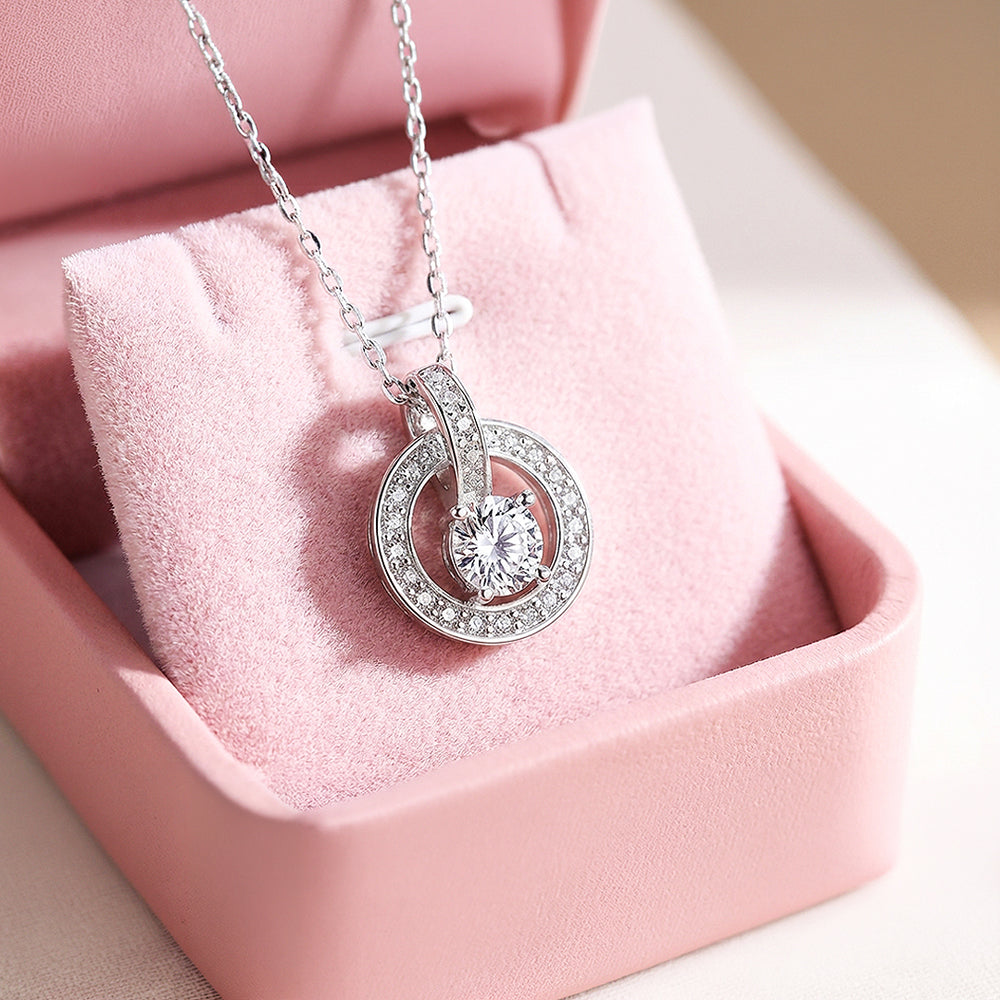 Classic Halo Circle Pendant Necklace | White Gold | Luxe4459 - Luxe Necklace | Singapore Jewellery, Wedding Rings & Gifts | Same Day Delivery | Tiara.com.sg