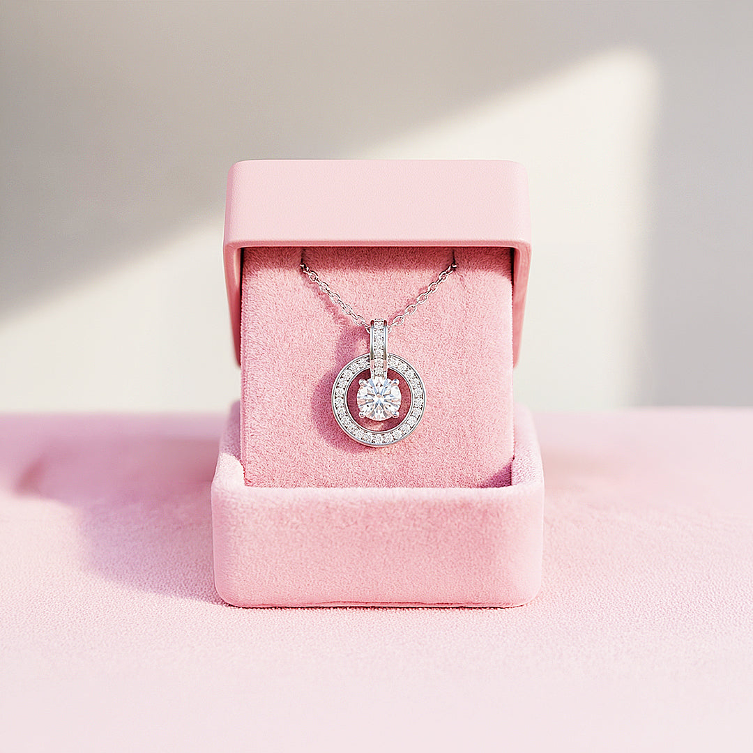 Classic Halo Circle Pendant Necklace | White Gold | Luxe4459 - Luxe Necklace | Singapore Jewellery, Wedding Rings & Gifts | Same Day Delivery | Tiara.com.sg