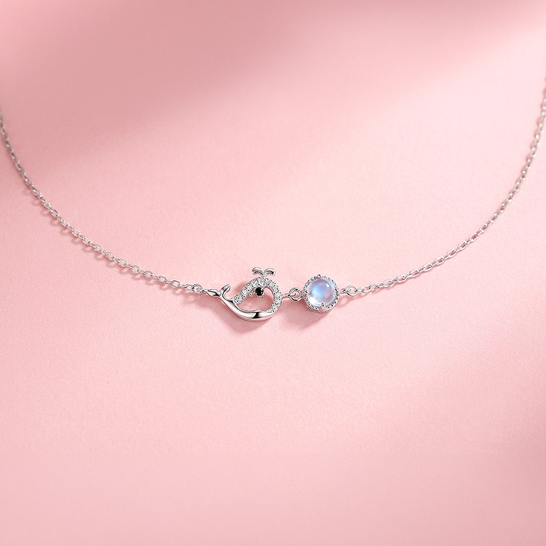 Whale &amp; Moonstone Pendant Necklace | White Gold | Luxe4462 - Luxe Necklace | Singapore Jewellery, Wedding Rings &amp; Gifts | Same Day Delivery | Tiara.com.sg