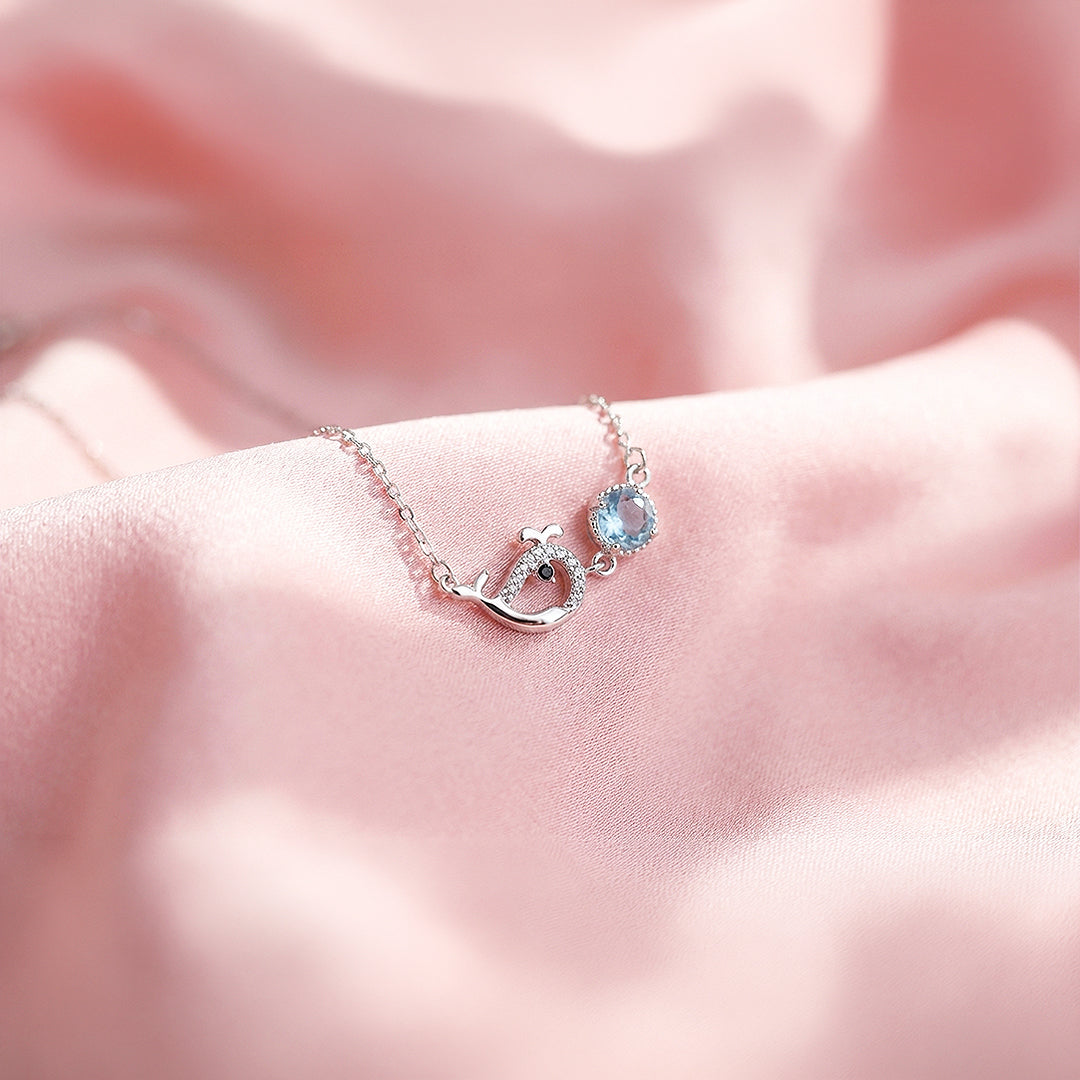 Whale &amp; Moonstone Pendant Necklace | White Gold | Luxe4462 - Luxe Necklace | Singapore Jewellery, Wedding Rings &amp; Gifts | Same Day Delivery | Tiara.com.sg