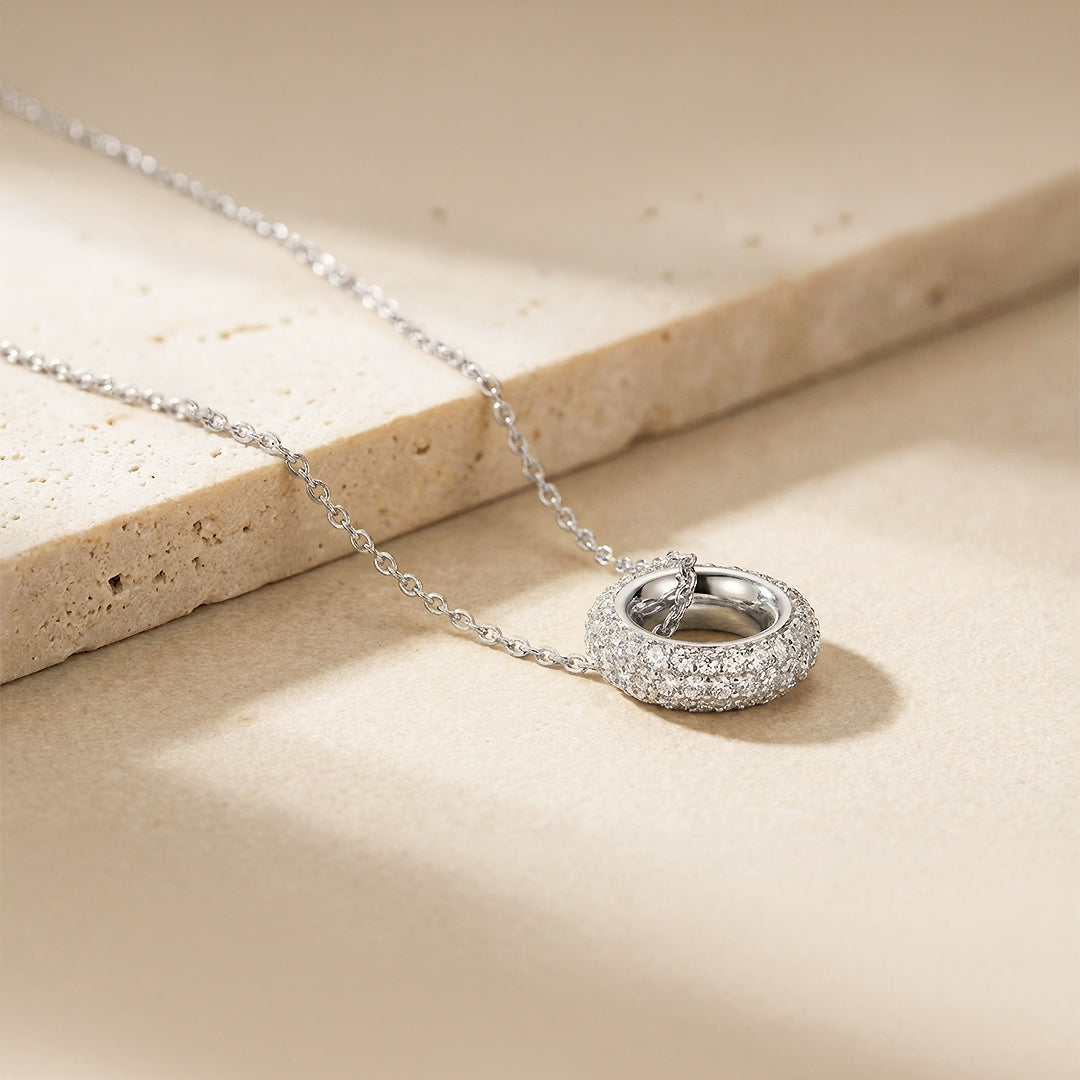 Double Halo Circle Pendant Necklace | White Gold / Gold | Luxe4463 - Luxe Necklace | Singapore Jewellery, Wedding Rings &amp; Gifts | Same Day Delivery | Tiara.com.sg