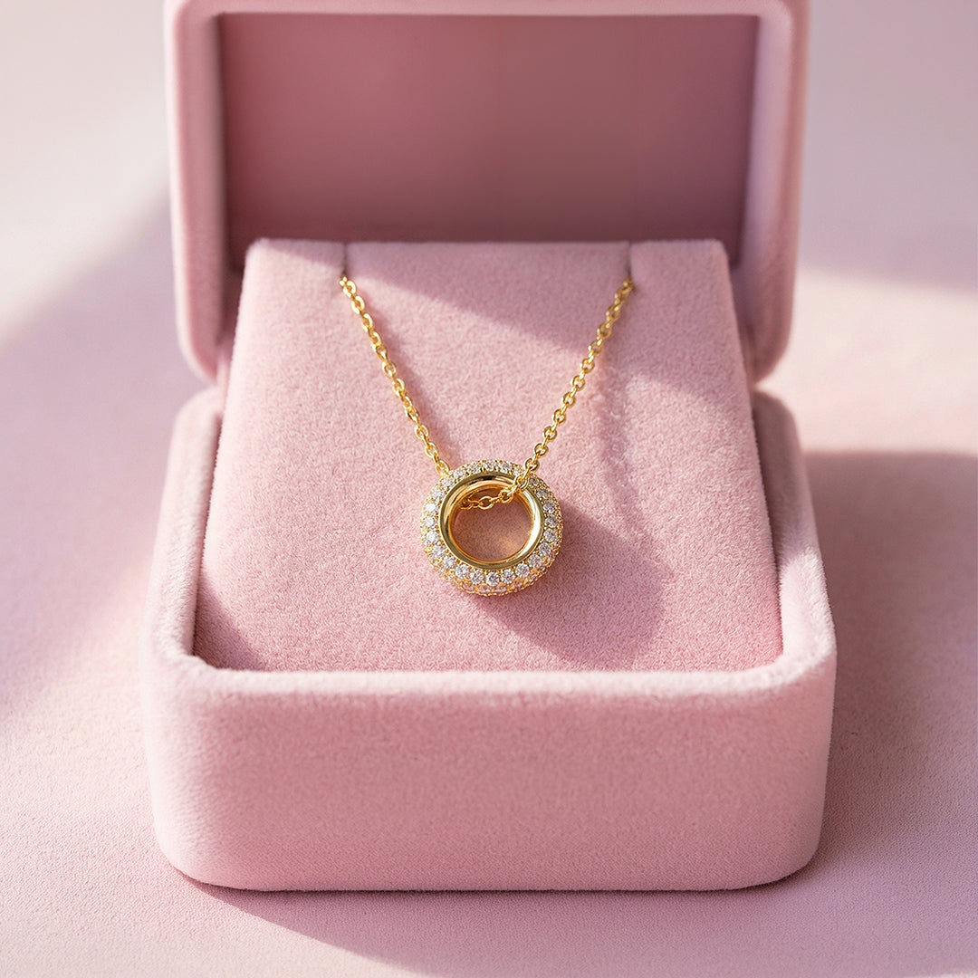 Double Halo Circle Pendant Necklace | White Gold / Gold | Luxe4463 - Luxe Necklace | Singapore Jewellery, Wedding Rings &amp; Gifts | Same Day Delivery | Tiara.com.sg