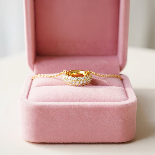 Double Halo Circle Pendant Necklace | White Gold / Gold | Luxe4463 - Luxe Necklace | Singapore Jewellery, Wedding Rings &amp; Gifts | Same Day Delivery | Tiara.com.sg