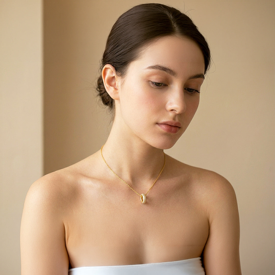 Double Halo Circle Pendant Necklace | White Gold / Gold | Luxe4463 - Luxe Necklace | Singapore Jewellery, Wedding Rings &amp; Gifts | Same Day Delivery | Tiara.com.sg