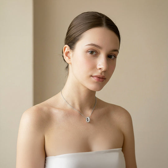 Double Halo Circle Pendant Necklace | White Gold / Gold | Luxe4463 - Luxe Necklace | Singapore Jewellery, Wedding Rings &amp; Gifts | Same Day Delivery | Tiara.com.sg