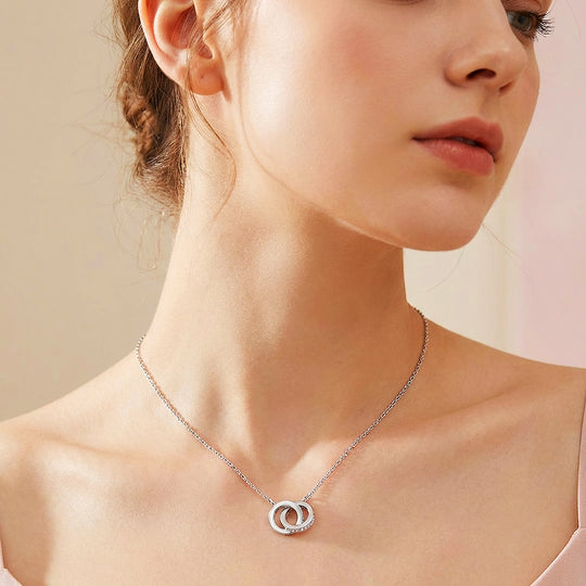 Interlocking Double Ring Pendant Necklace | White Gold &amp; Rose Gold | Luxe4465 - Luxe Necklace | Singapore Jewellery, Wedding Rings &amp; Gifts | Same Day Delivery | Tiara.com.sg