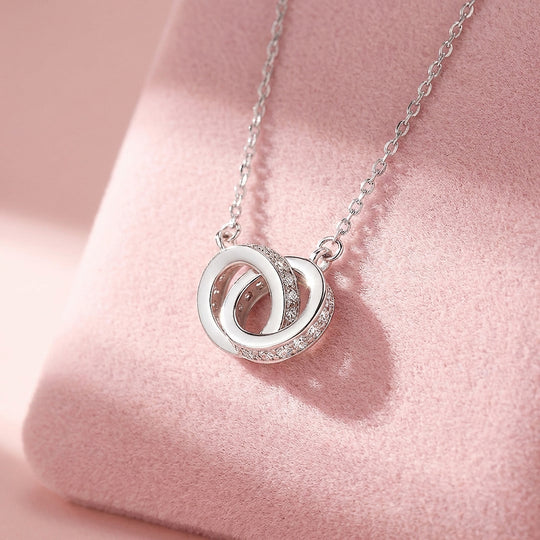 Interlocking Double Ring Pendant Necklace | White Gold &amp; Rose Gold | Luxe4465 - Luxe Necklace | Singapore Jewellery, Wedding Rings &amp; Gifts | Same Day Delivery | Tiara.com.sg
