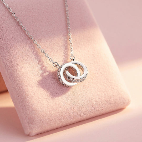 Interlocking Double Ring Pendant Necklace | White Gold &amp; Rose Gold | Luxe4465 - Luxe Necklace | Singapore Jewellery, Wedding Rings &amp; Gifts | Same Day Delivery | Tiara.com.sg