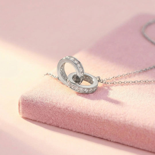 Interlocking Double Ring Pendant Necklace | White Gold &amp; Rose Gold | Luxe4465 - Luxe Necklace | Singapore Jewellery, Wedding Rings &amp; Gifts | Same Day Delivery | Tiara.com.sg
