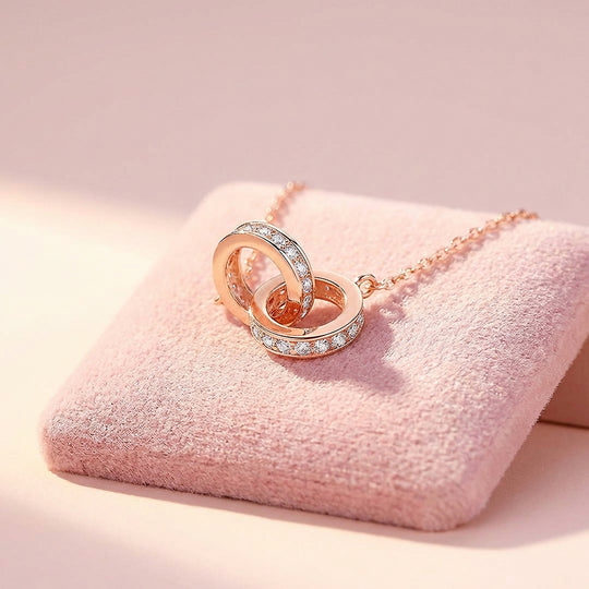 Interlocking Double Ring Pendant Necklace | White Gold &amp; Rose Gold | Luxe4465 - Luxe Necklace | Singapore Jewellery, Wedding Rings &amp; Gifts | Same Day Delivery | Tiara.com.sg