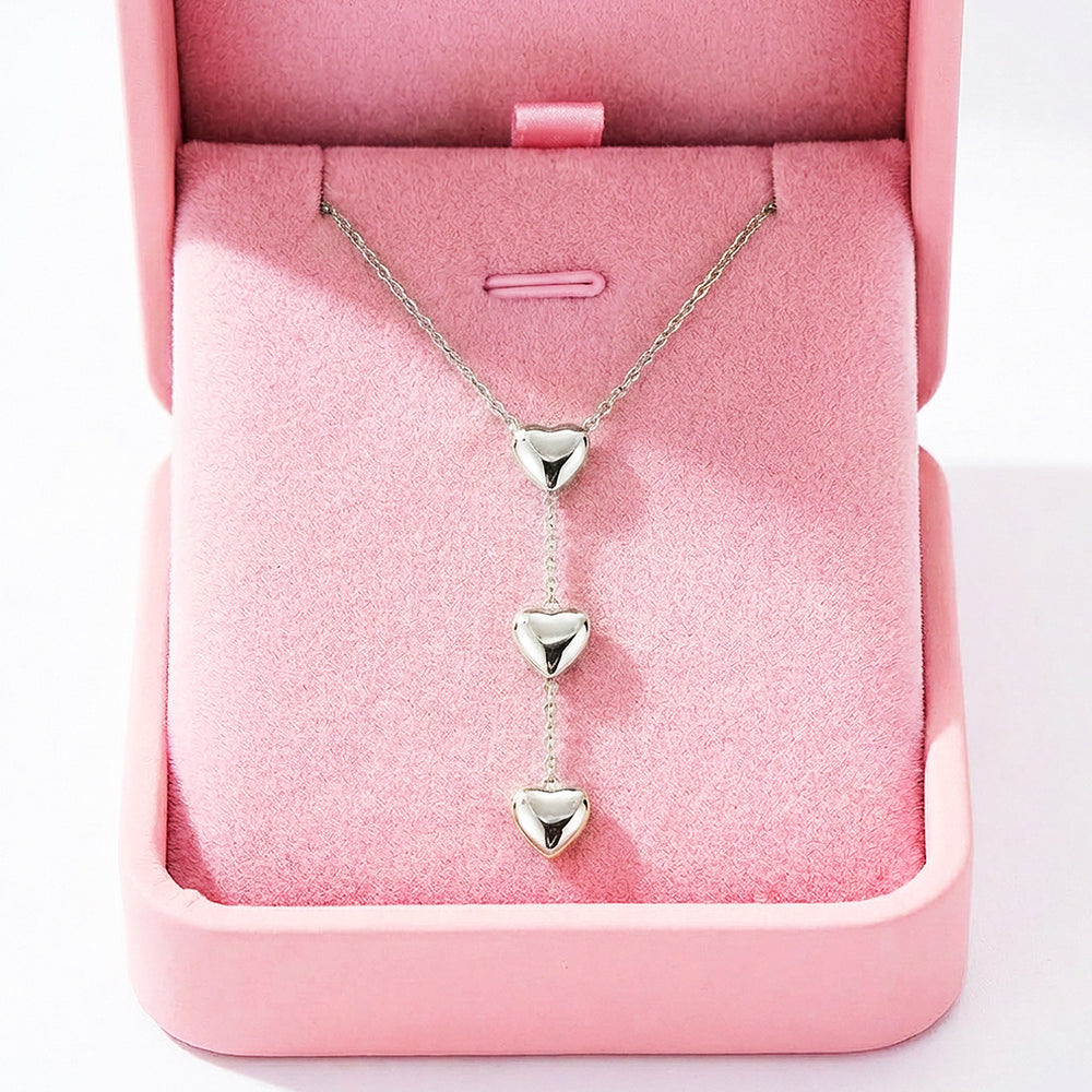 Triple Heart Drop Pendant Necklace | Gold & Silver | Luxe4468 - Luxe Necklace | Singapore Jewellery, Wedding Rings & Gifts | Same Day Delivery | Tiara.com.sg