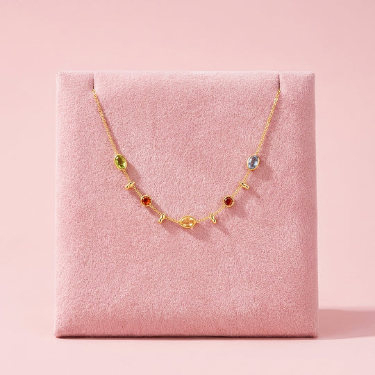 Multi-Stone Bezel &amp; Leaf Station Necklace | Gold | Luxe4469 - Luxe Necklace | Singapore Jewellery, Wedding Rings &amp; Gifts | Same Day Delivery | Tiara.com.sg