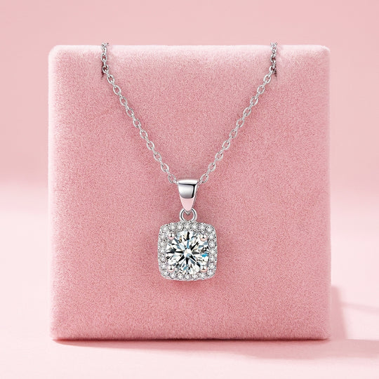 Cushion Halo Diamond Simulant Pendant Necklace | Silver | Luxe4470 - Luxe Necklace | Singapore Jewellery, Wedding Rings &amp; Gifts | Same Day Delivery | Tiara.com.sg