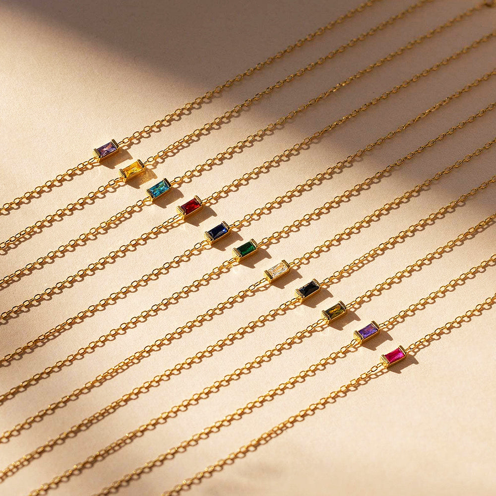 Baguette Birthstone Pendant Necklace | Gold | Luxe4472 - Luxe Necklace | Singapore Jewellery, Wedding Rings & Gifts | Same Day Delivery | Tiara.com.sg