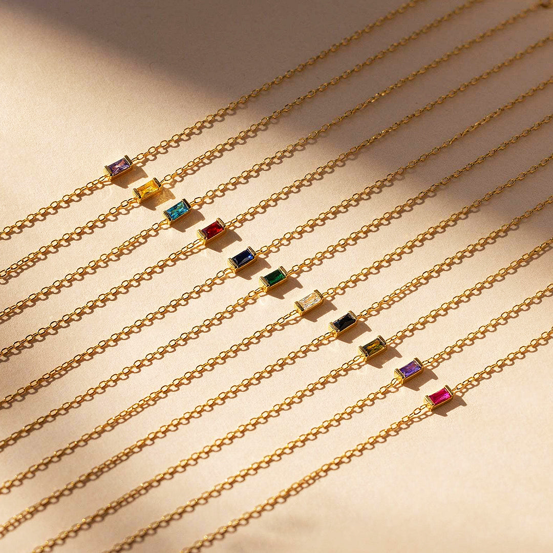 Baguette Birthstone Pendant Necklace | Gold | Luxe4472 - Luxe Necklace | Singapore Jewellery, Wedding Rings &amp; Gifts | Same Day Delivery | Tiara.com.sg
