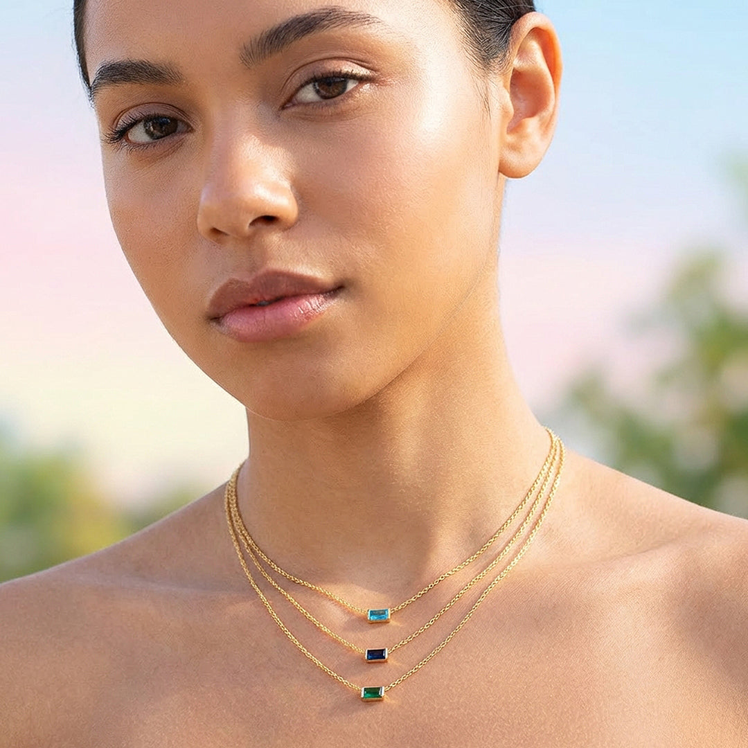 Baguette Birthstone Pendant Necklace | Gold | Luxe4472 - Luxe Necklace | Singapore Jewellery, Wedding Rings &amp; Gifts | Same Day Delivery | Tiara.com.sg