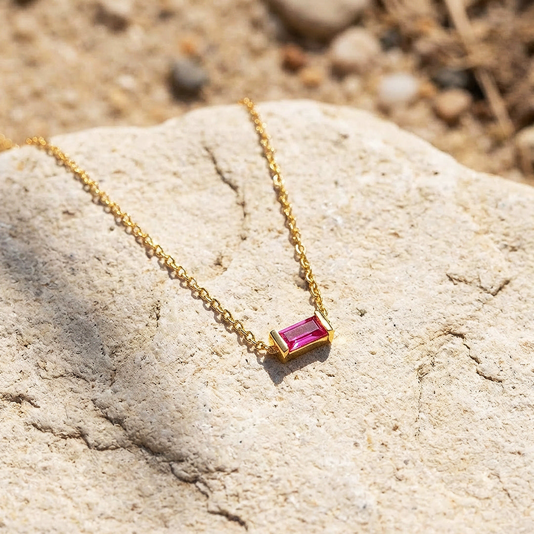 Baguette Birthstone Pendant Necklace | Gold | Luxe4472 - Luxe Necklace | Singapore Jewellery, Wedding Rings &amp; Gifts | Same Day Delivery | Tiara.com.sg