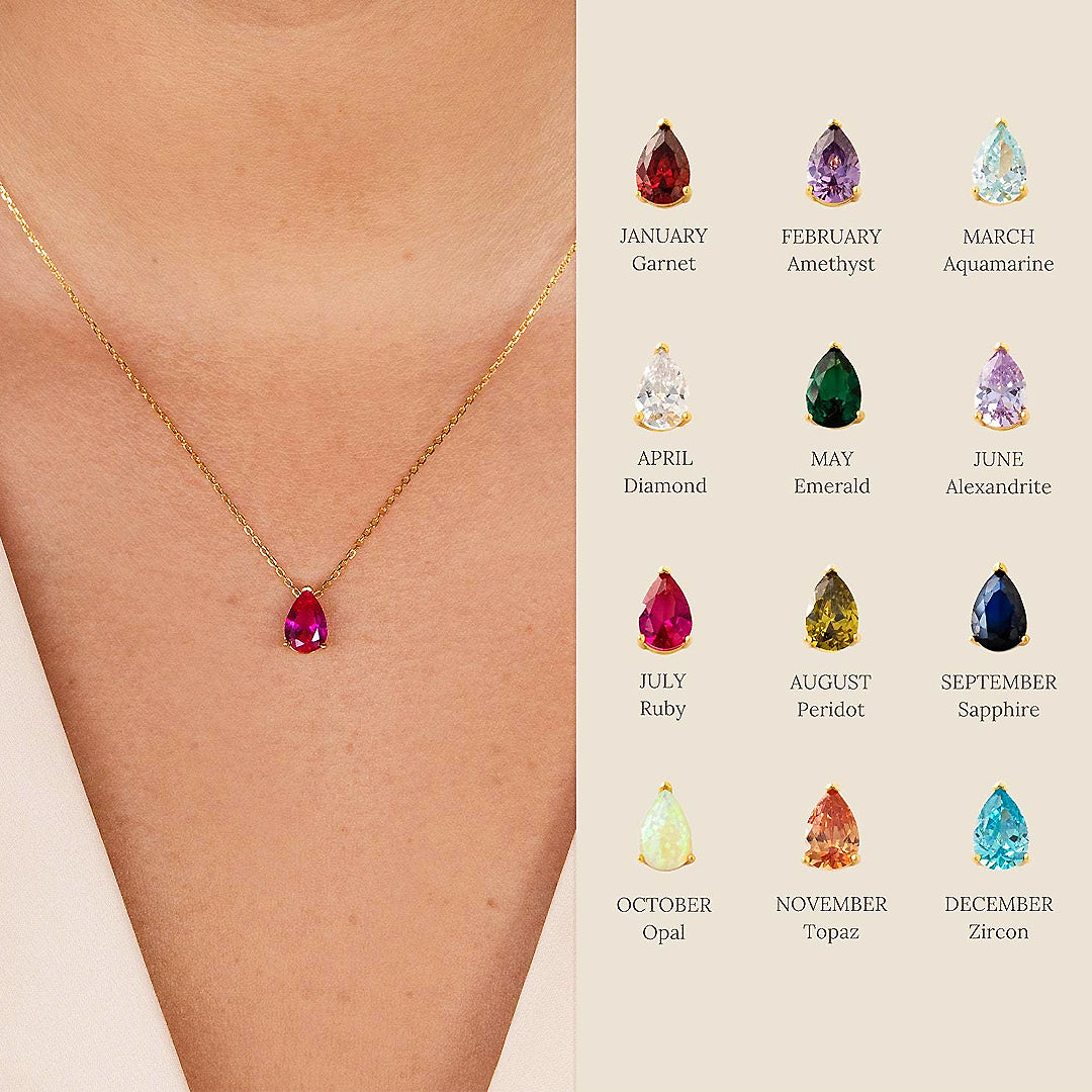 Pear-Cut Birthstone Pendant Necklace | Gold | Luxe4473 - Luxe Necklace | Singapore Jewellery, Wedding Rings &amp; Gifts | Same Day Delivery | Tiara.com.sg