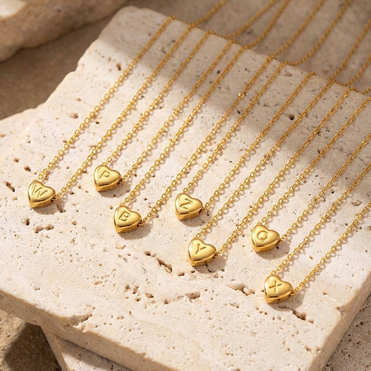 Initial Heart Charm Pendant Necklace | Gold | Luxe4474 - Luxe Necklace | Singapore Jewellery, Wedding Rings &amp; Gifts | Same Day Delivery | Tiara.com.sg