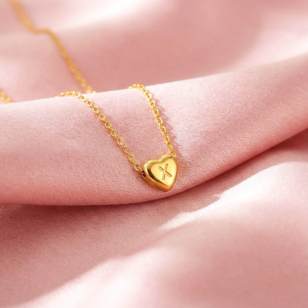 Initial Heart Charm Pendant Necklace | Gold | Luxe4474 - Luxe Necklace | Singapore Jewellery, Wedding Rings &amp; Gifts | Same Day Delivery | Tiara.com.sg