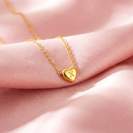 Initial Heart Charm Pendant Necklace | Gold | Luxe4474 - Luxe Necklace | Singapore Jewellery, Wedding Rings &amp; Gifts | Same Day Delivery | Tiara.com.sg