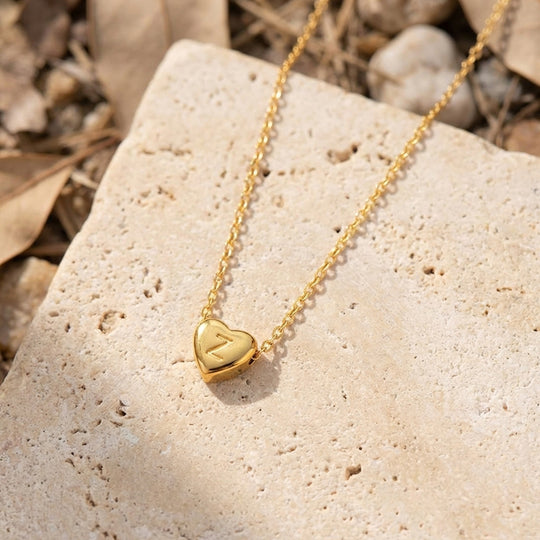 Initial Heart Charm Pendant Necklace | Gold | Luxe4474 - Luxe Necklace | Singapore Jewellery, Wedding Rings &amp; Gifts | Same Day Delivery | Tiara.com.sg