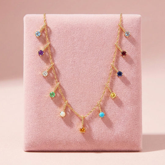 Birthstone Charm Drop Necklace | Gold | Luxe4344 - Luxe Necklace | Singapore Jewellery, Wedding Rings &amp; Gifts | Same Day Delivery | Tiara.com.sg