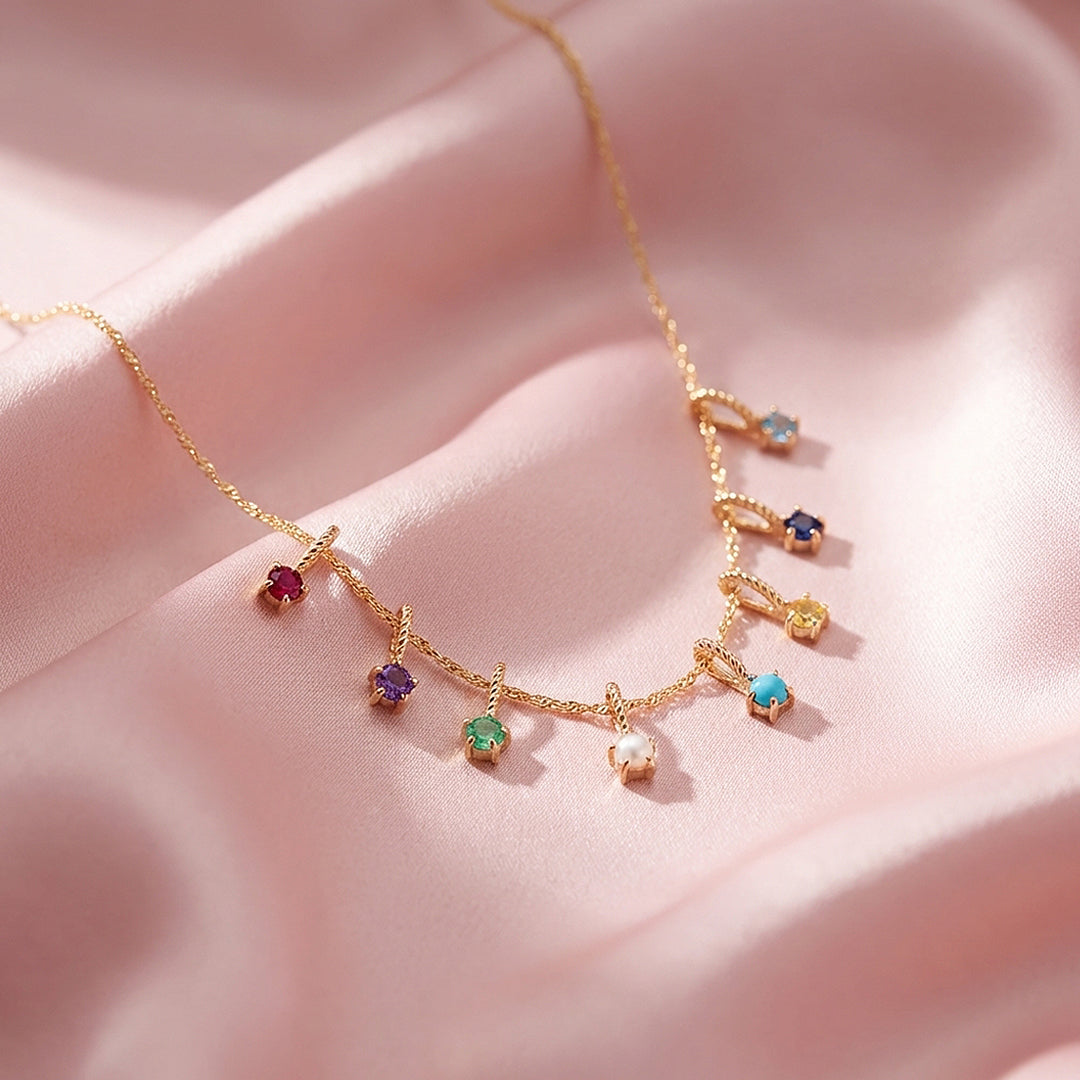 Birthstone Charm Drop Necklace | Gold | Luxe4344 - Luxe Necklace | Singapore Jewellery, Wedding Rings &amp; Gifts | Same Day Delivery | Tiara.com.sg