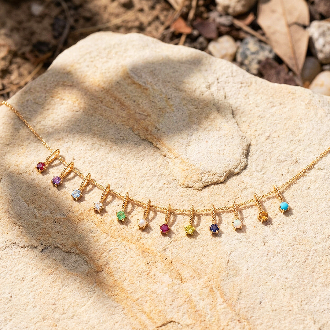 Birthstone Charm Drop Necklace | Gold | Luxe4344 - Luxe Necklace | Singapore Jewellery, Wedding Rings &amp; Gifts | Same Day Delivery | Tiara.com.sg