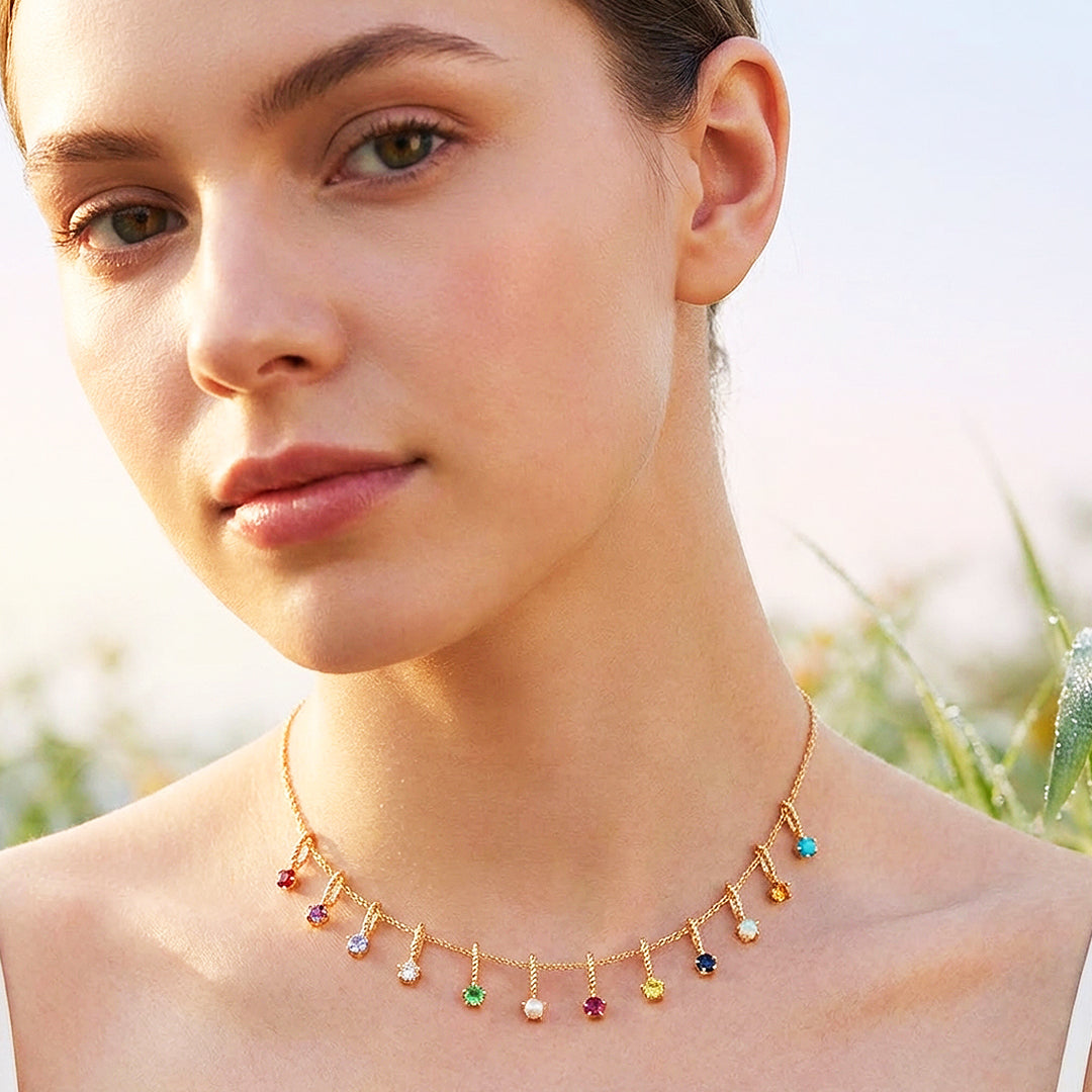 Birthstone Charm Drop Necklace | Gold | Luxe4344 - Luxe Necklace | Singapore Jewellery, Wedding Rings &amp; Gifts | Same Day Delivery | Tiara.com.sg