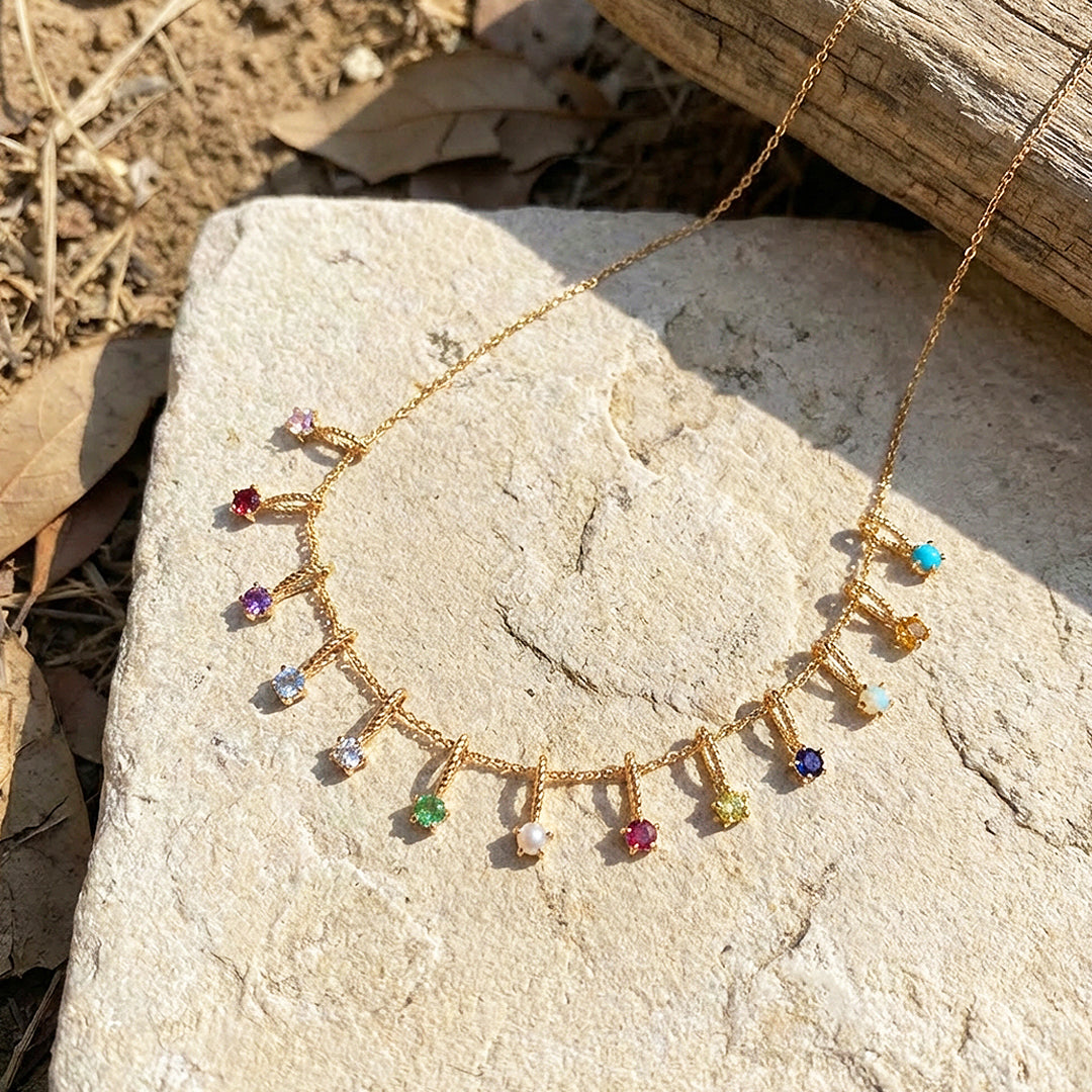 Birthstone Charm Drop Necklace | Gold | Luxe4344 - Luxe Necklace | Singapore Jewellery, Wedding Rings &amp; Gifts | Same Day Delivery | Tiara.com.sg