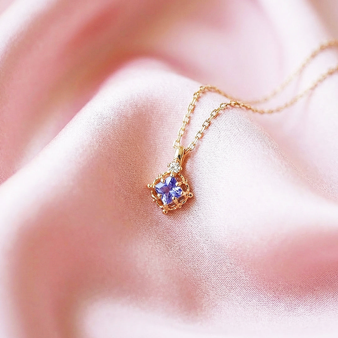 Princess-Cut Vintage Floral Jewelry Set | Gold &amp; Lavender | Luxe4477 - Luxe Necklace | Singapore Jewellery, Wedding Rings &amp; Gifts | Same Day Delivery | Tiara.com.sg