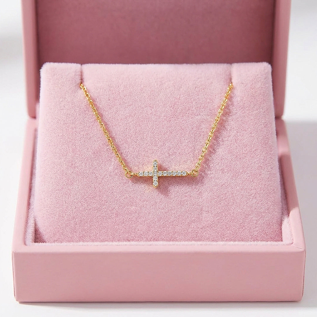 Pavé Sideways Cross Pendant Necklace | Gold | Luxe4479 - Luxe Necklace | Singapore Jewellery, Wedding Rings & Gifts | Same Day Delivery | Tiara.com.sg