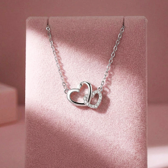 Interlocking Double Heart Pendant Necklace | Silver | Luxe4482 - Luxe Necklace | Singapore Jewellery, Wedding Rings &amp; Gifts | Same Day Delivery | Tiara.com.sg