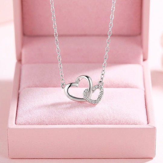 Interlocking Double Heart Pendant Necklace | Silver | Luxe4482 - Luxe Necklace | Singapore Jewellery, Wedding Rings &amp; Gifts | Same Day Delivery | Tiara.com.sg
