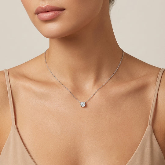 Round Solitaire Diamond Simulant Pendant Necklace | Silver | Luxe4484 - Luxe Necklace | Singapore Jewellery, Wedding Rings &amp; Gifts | Same Day Delivery | Tiara.com.sg