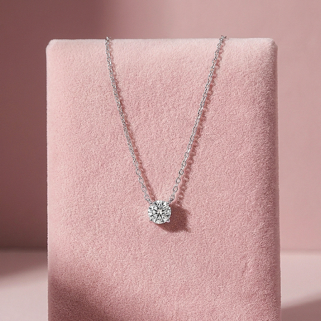 Round Solitaire Diamond Simulant Pendant Necklace | Silver | Luxe4484 - Luxe Necklace | Singapore Jewellery, Wedding Rings &amp; Gifts | Same Day Delivery | Tiara.com.sg