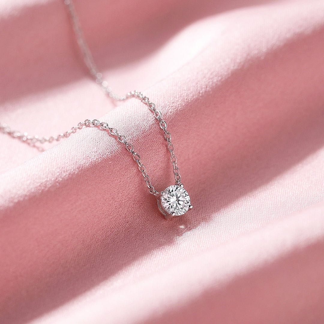 Round Solitaire Diamond Simulant Pendant Necklace | Silver | Luxe4484 - Luxe Necklace | Singapore Jewellery, Wedding Rings &amp; Gifts | Same Day Delivery | Tiara.com.sg