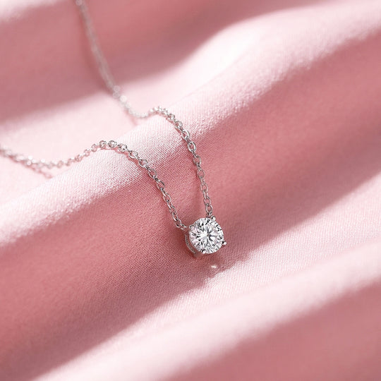 Round Solitaire Diamond Simulant Pendant Necklace | Silver | Luxe4484 - Luxe Necklace | Singapore Jewellery, Wedding Rings &amp; Gifts | Same Day Delivery | Tiara.com.sg