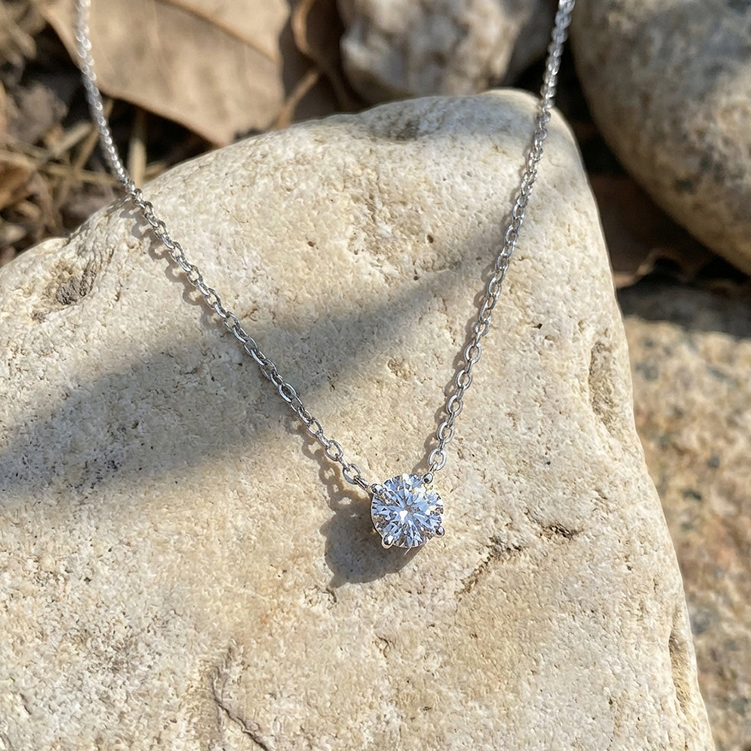 Round Solitaire Diamond Simulant Pendant Necklace | Silver | Luxe4484 - Luxe Necklace | Singapore Jewellery, Wedding Rings &amp; Gifts | Same Day Delivery | Tiara.com.sg